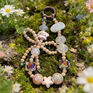 Iridescent Crystal Beaded Phone Charm / Wristlet Fairycore Aesthetic